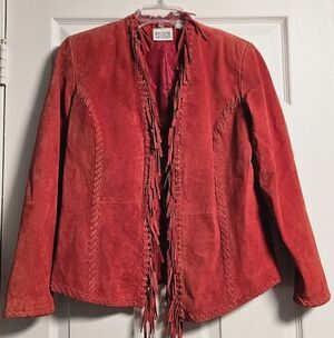 Chinos Design Suede Leather Red Fringe Jacket Vintage Western Wear Womens Size 0